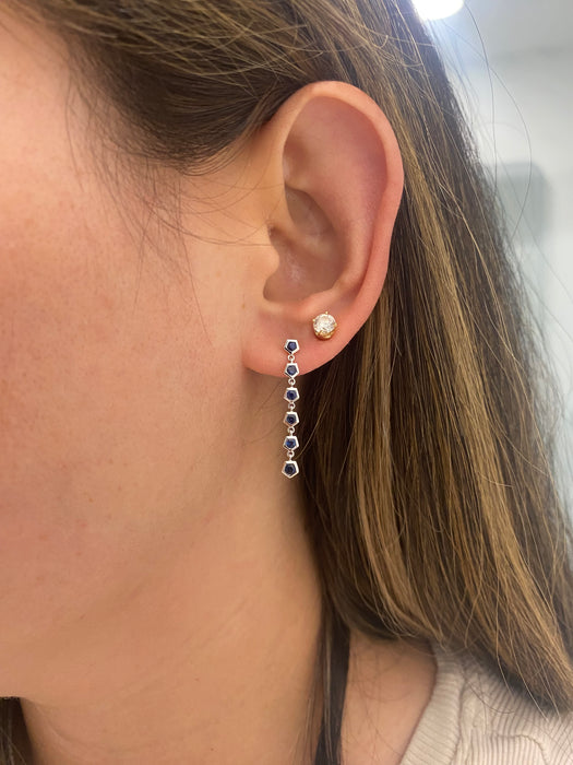 14K White Gold Blue Sapphire Hexagon Dangle Earrings