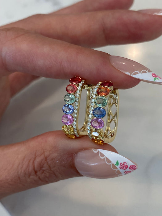 14K Gold Rainbow Sapphire & Diamond Earrings