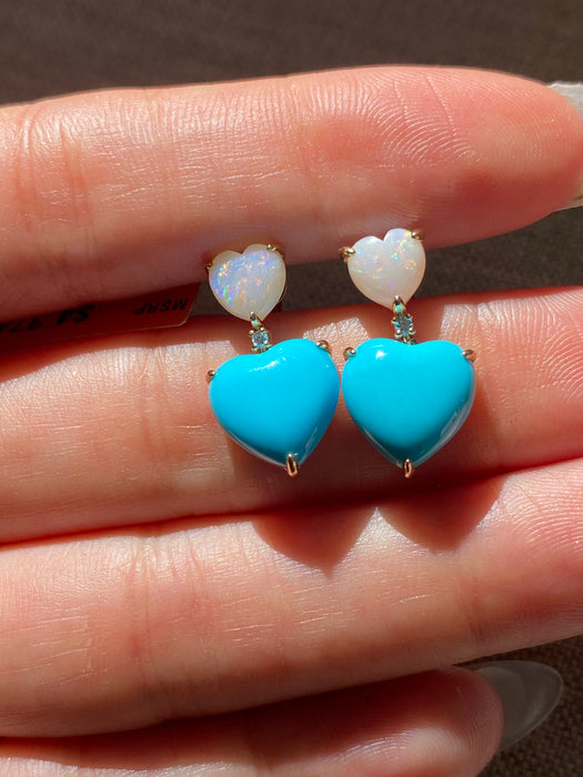 14K Gold Opal, Turquoise & Diamond Heart Drop Earrings by Effy