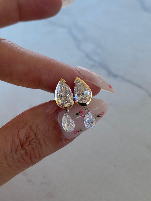 14K 3 TCW Lab Diamond Pear Drop Earrings- IGI certified