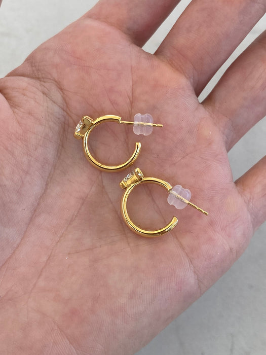 14K Gold Natural Light Yellow Trillion Diamond J-Huggie Earrings – 0.60 TCW