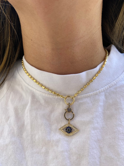 14K Gold Diamond & Sapphire Evil Eye Charm