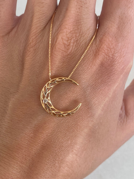 Vintage 18K Rose Gold Crescent Moon Necklace