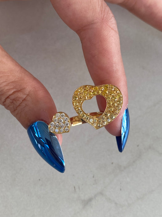 Vintage 18K Yellow Sapphire & Diamond Heart Ring Size 7