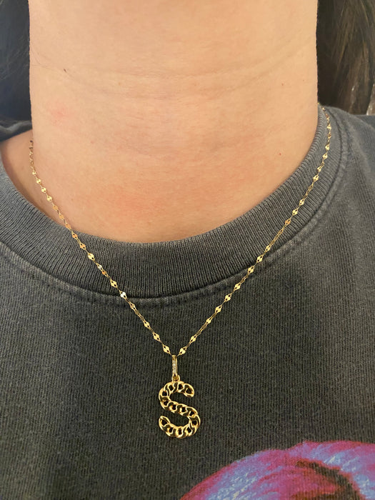 14k diamond curb initial letter pendant