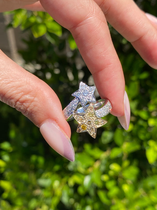 Vintage 18K Two-Tone Gold Diamond Star Bypass Ring