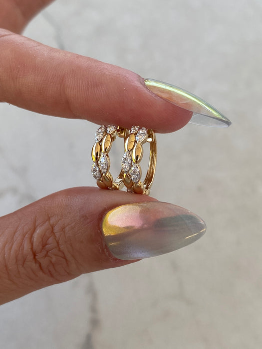 14K Natural Diamond Marquise Huggies