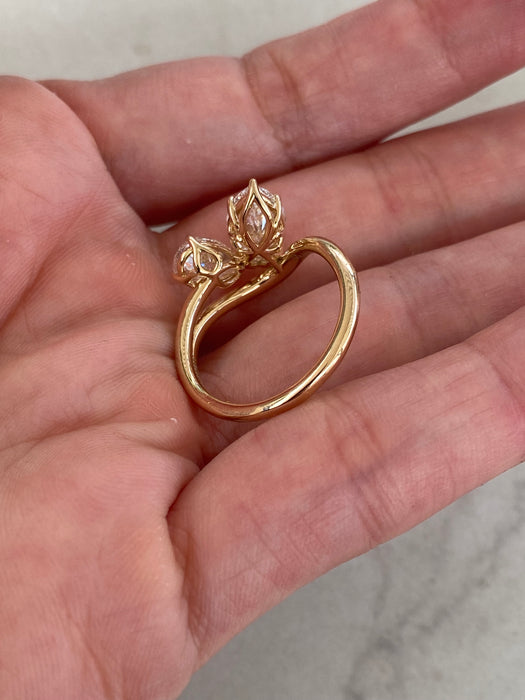 14k Gold Lab 2.4 Carat Diamond Marquise & Pear Lab Ring Size 6.25