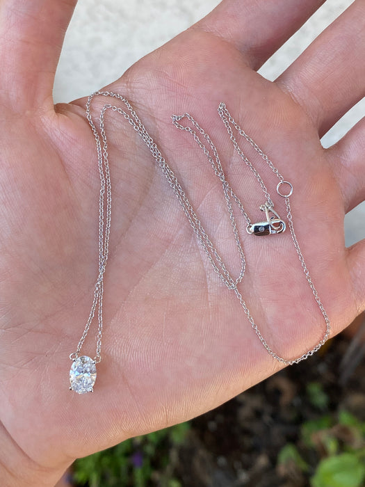 14K White Gold Oval Lab Diamond Necklace – 1.1 CT