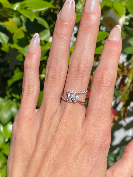 Vintage Platinum 900 Pear Diamond Zig Zag Ring (0.92 CTW)