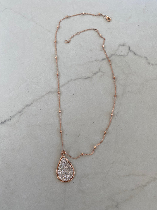 14K Rose Gold 1 Carat Natural Diamond Teardrop Charm Necklace