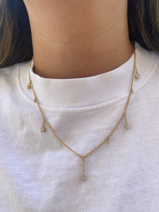 Vintage 18K Gold 1 Carat Natural Diamond Station Necklace