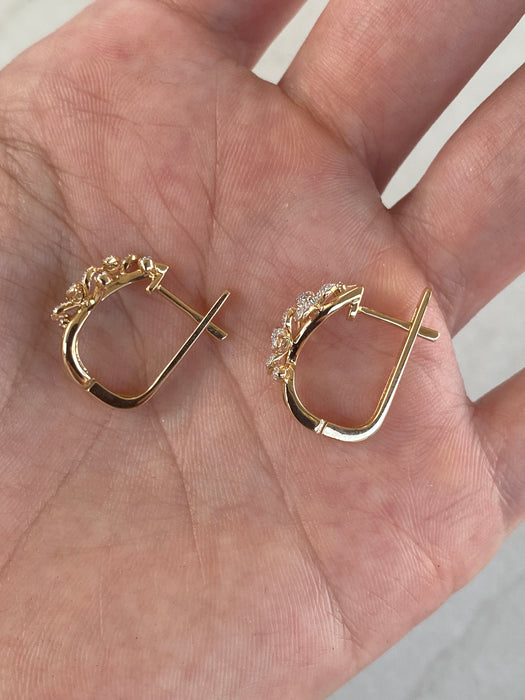 14K Natural Diamond Flower Huggies