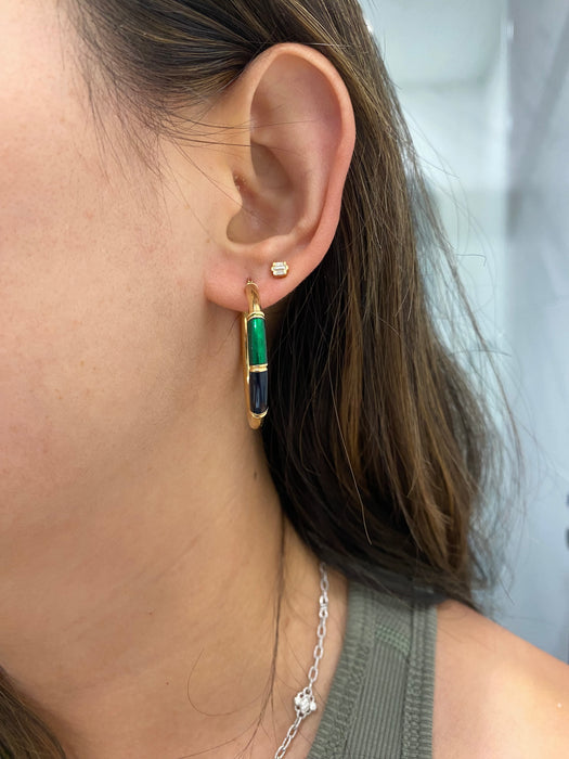 Vintage 14K Blue & Green Enamel Hoop Earrings