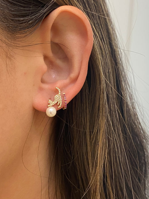 14k diamond cat pearl stud earrings