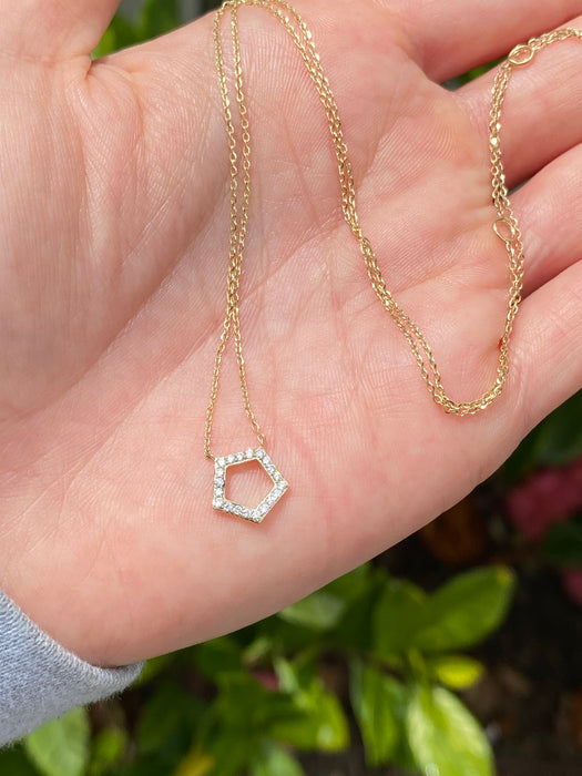 14k diamond pentagon necklace