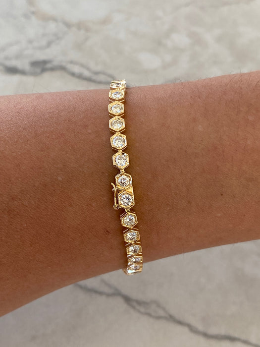 Vintage 18K Gold Natural Diamond Hexagon Link Bracelet 3.34 TCW
