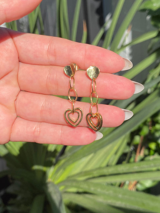 14k heart dangly earrings