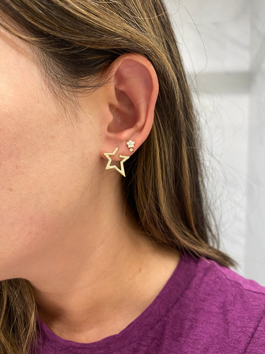 10K Natural Diamond Flower Drop Earrings