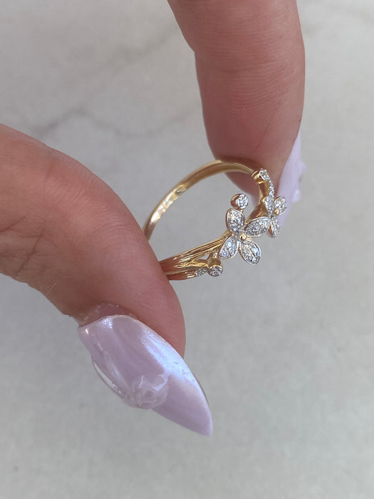 14K Natural Diamond Flower Ring
