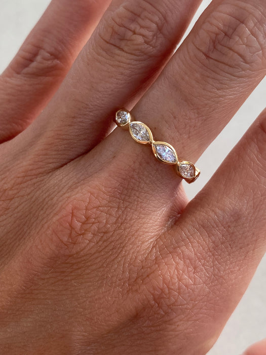 14K Gold East-West Marquise Lab Diamond Bezel Band Ring