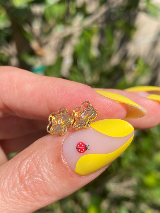 14K Fluted Rainbow Flower Diamond Stud Earrings