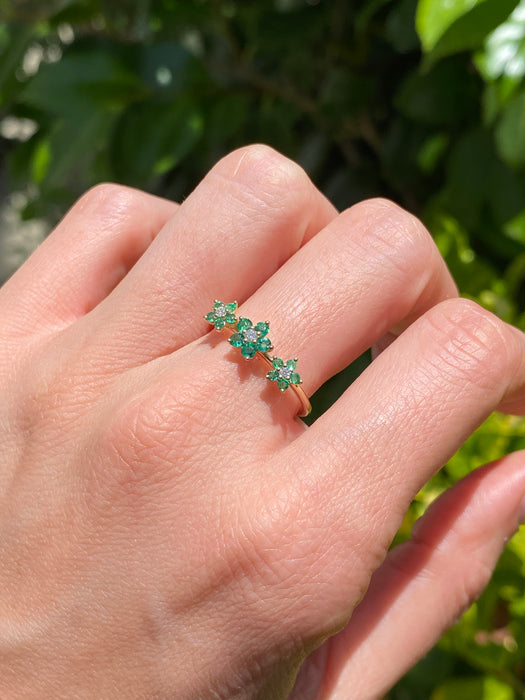 14k emerald and diamond flower ring size 6.5