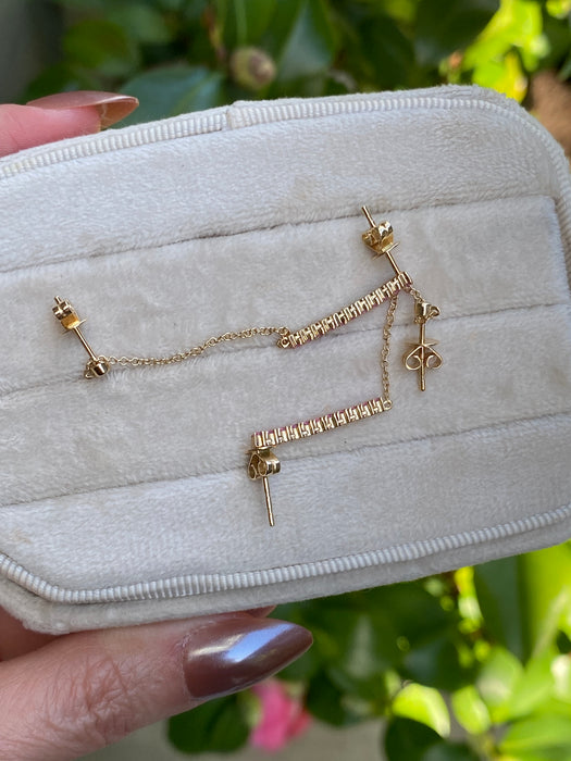 14K Gold Pink Sapphire & Diamond Drop Earrings