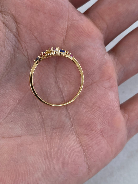 14K Rainbow Sapphire Cluster Ring