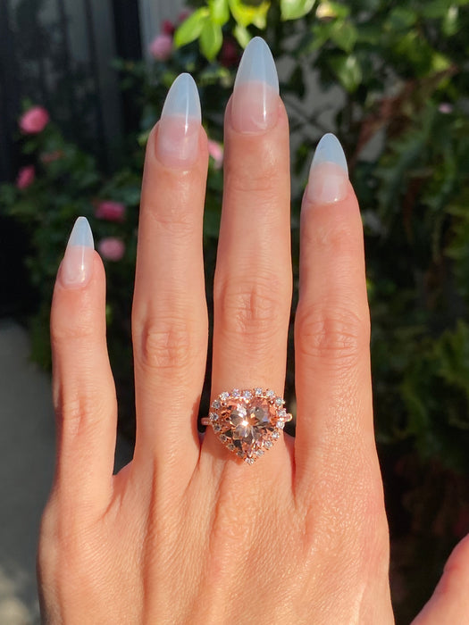 14k rose gold morganite heart diamond ring size 7