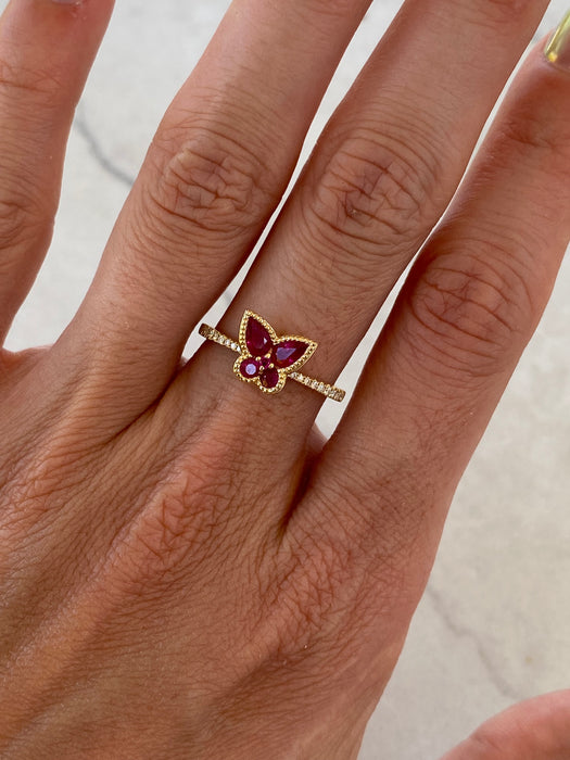 14K Natural Ruby & Diamond Butterfly Ring