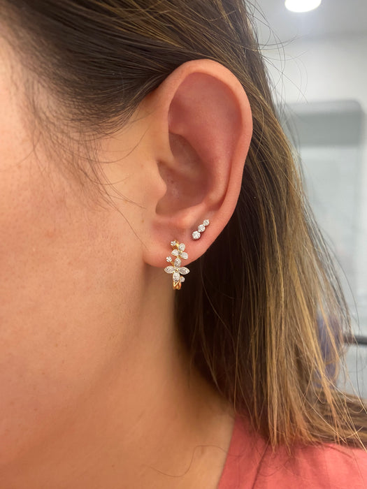 14K Natural Diamond Flower Huggies