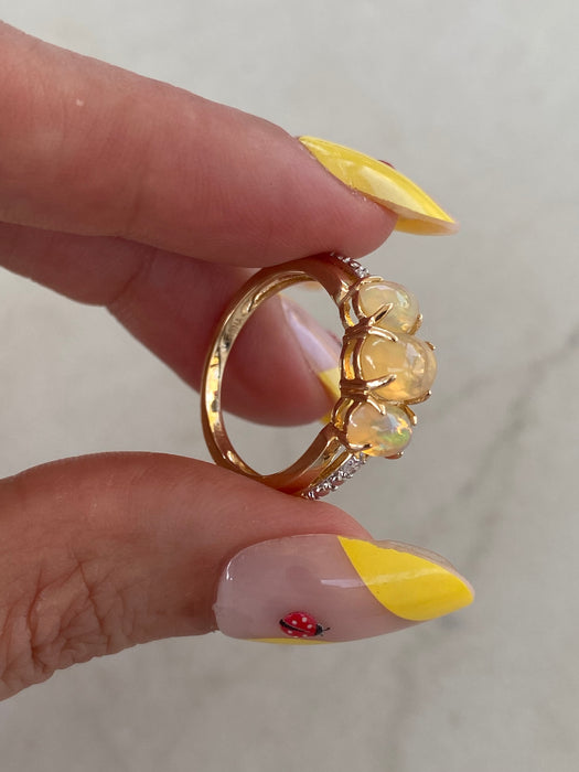 Vintage 14K Gold Ethiopian Opal Ring with Diamond Accents