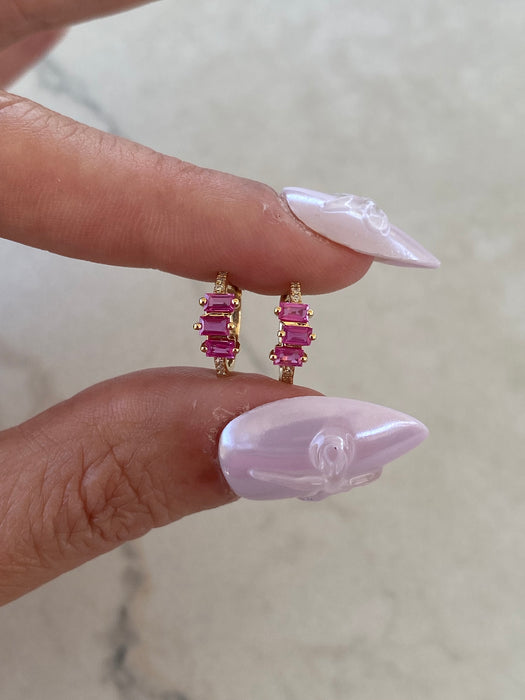 14K Natural Ruby & Diamond Baguette Huggies