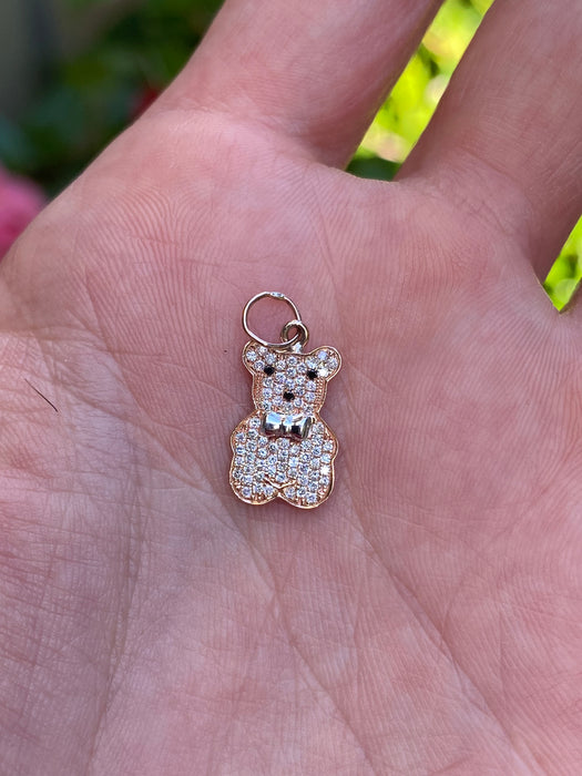 Vintage 18k Rose Gold Diamond Bear Bow Charm