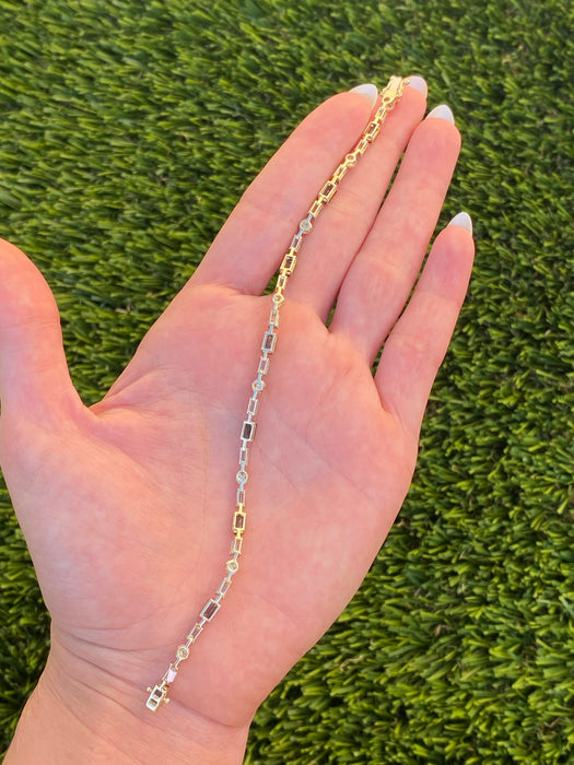 14K Gold Swiss & London Blue Topaz Diamond Tennis Bracelet