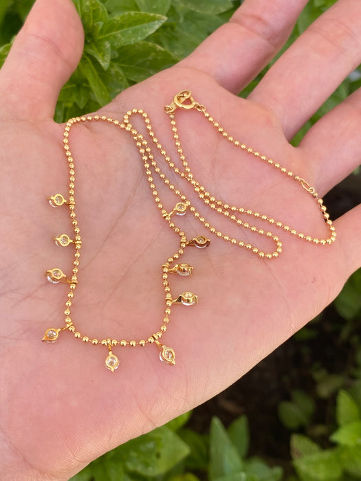 Vintage 18K Gold Bead Necklace with 0.9 TCW Diamond Charms