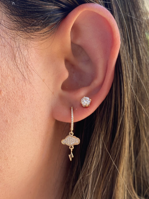 14K Diamond Cloud & Lightning Bolt Huggie Earrings