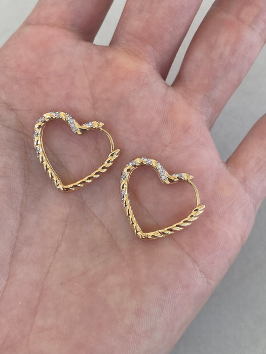 14K Natural Diamond Croissant Heart Huggie Hoops