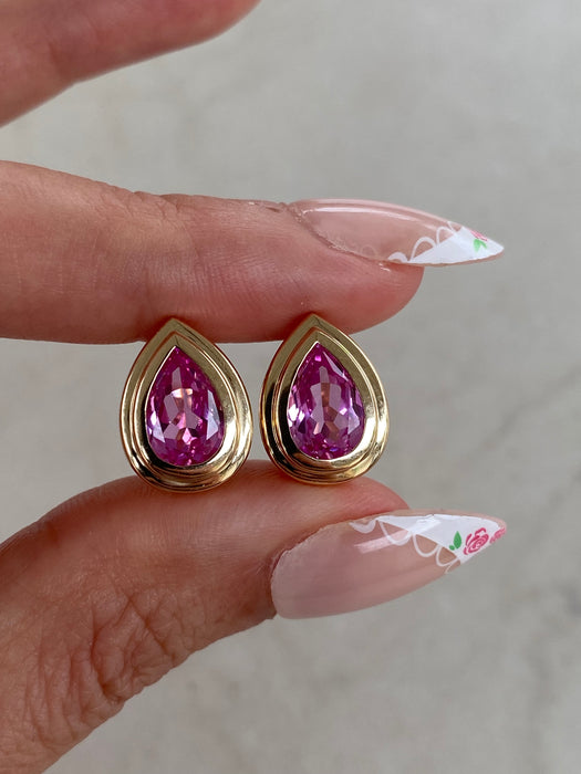 14K 3.3 TCW Pink Sapphire Lab-Grown Huggie Earrings