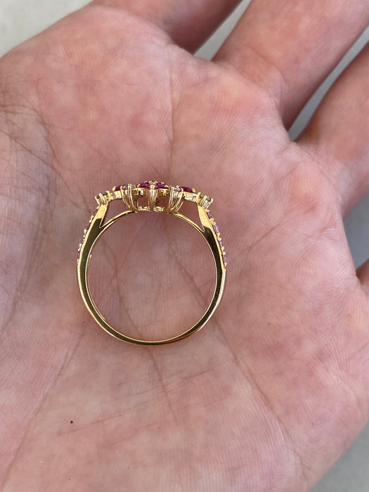 14K Gold Ruby Star Snowflake Ring with Pink Sapphire & Diamond Accents