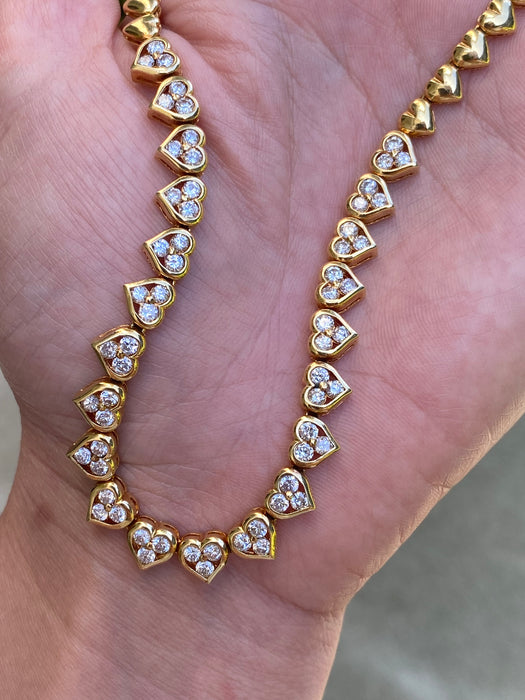 Vintage 18K Gold Diamond Heart Tennis Necklace