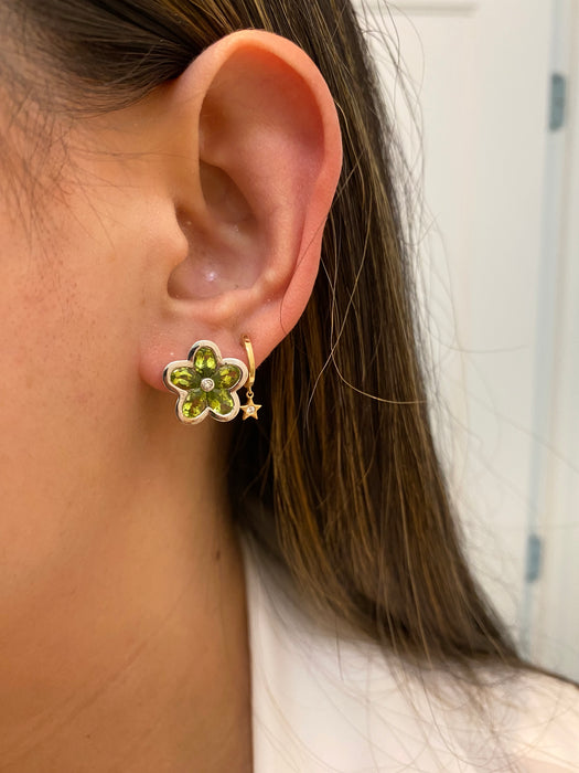 14k white gold diamond peridot flower omega back earrings