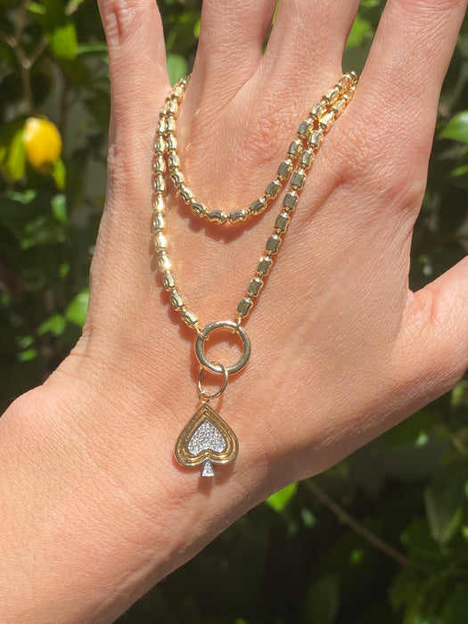14K Diamond Fluted Triple Bezel Spade Charm