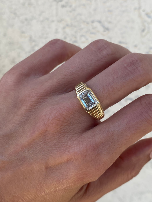 14K Gold IGI Certified 2 Carat Emerald Cut Lab Diamond Ring