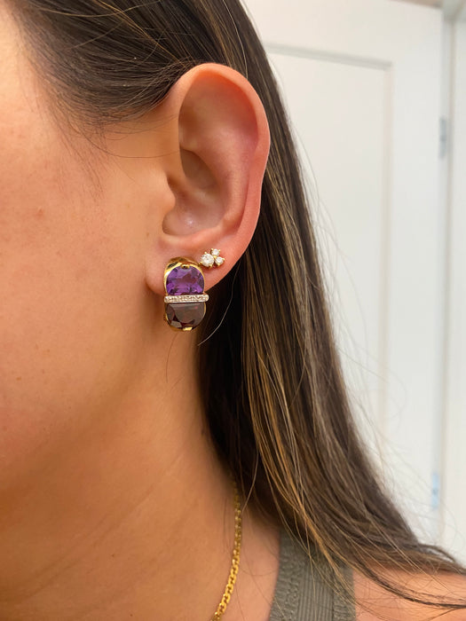 Vintage 14k Gold Amethyst & Garnet Moon Cut Diamond Earrings