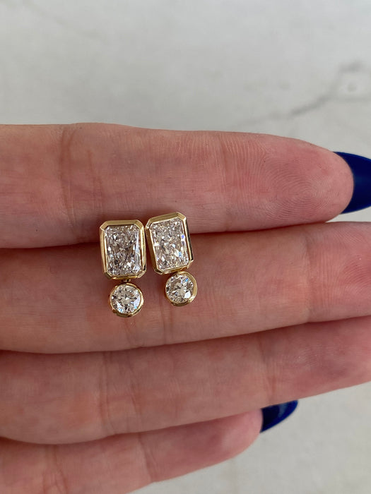14K 2.9 TCW Bezel-Set Lab Diamond Radiant Drop Earrings