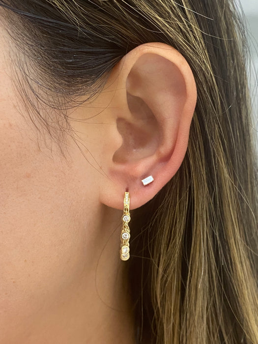 14K Gold Baguette Lab Diamond Flat Back Stud Earring - Single
