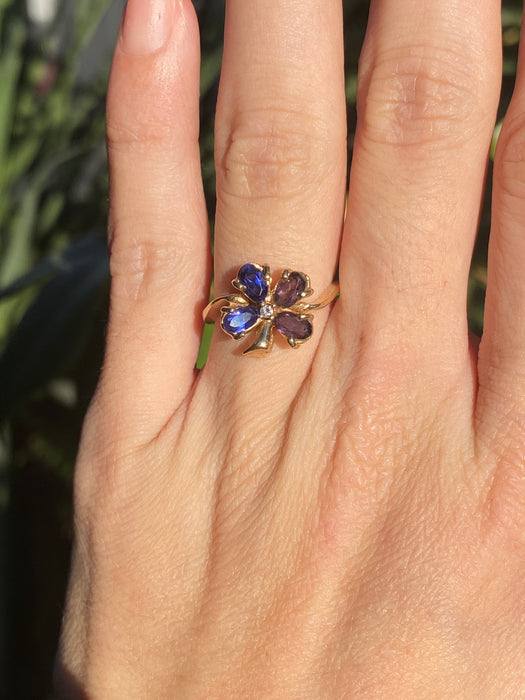 14k sapphire amethyst diamond clover ring size 6.25