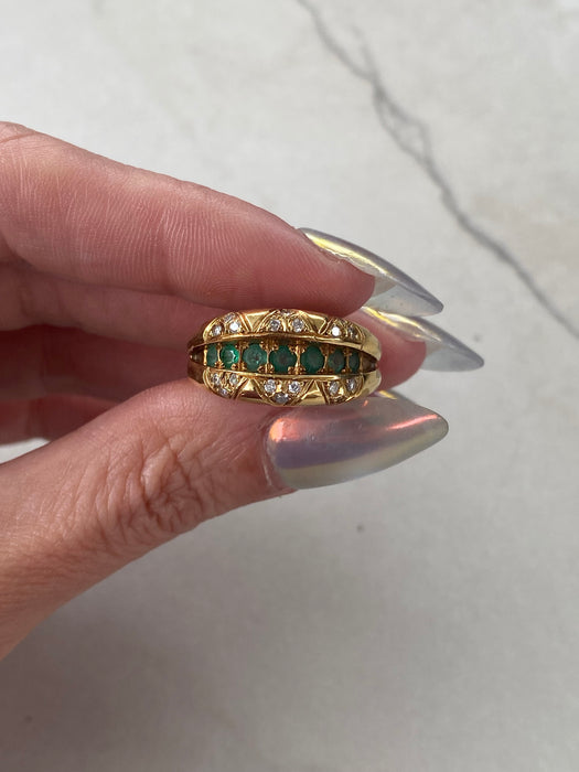 Vintage 18K Gold Diamond & Hidden Emerald Convertible Ring